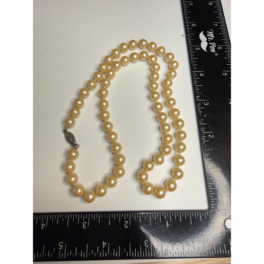 Vintage Sterling Silver Filigree Clasp Knotted Cream Pearl Necklace 17 Inch‎